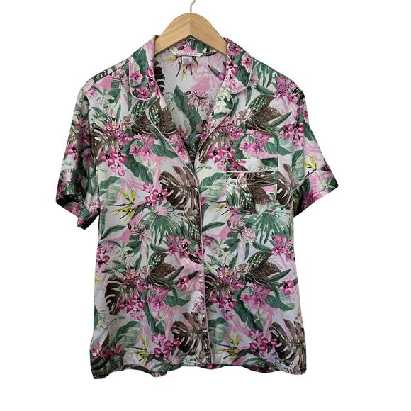 Victoria's Secret Other - Victoria's Secret Tunic Sleep‎ Shirt Womens Medium Pink Floral Button Up V Neck